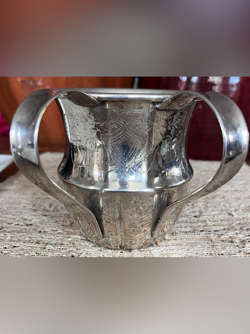 Vintage Silver-Tone 2Handle Washing Cup Decorative - Etch Accents